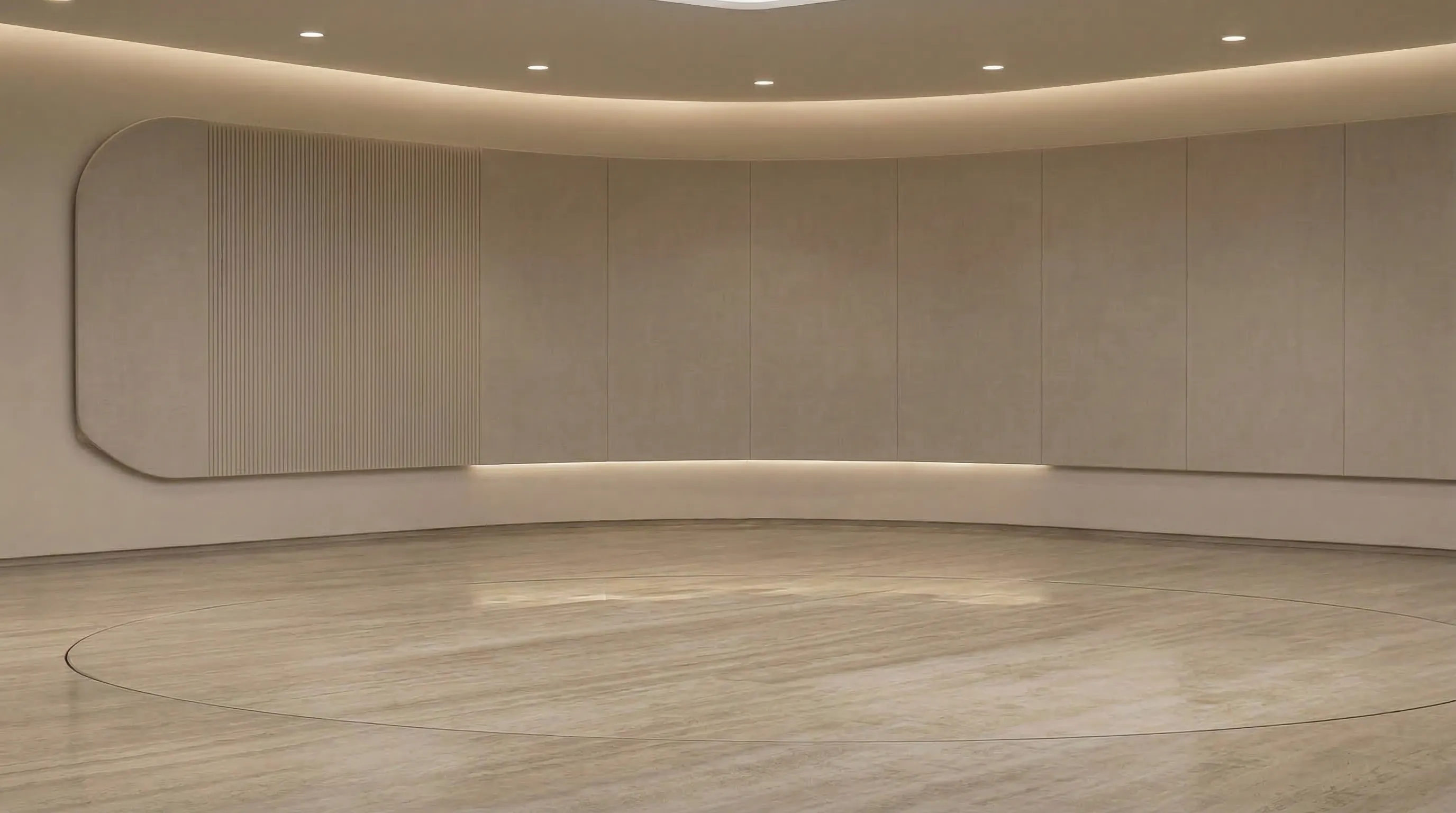 Car in curved showroom with smooth architectural lines