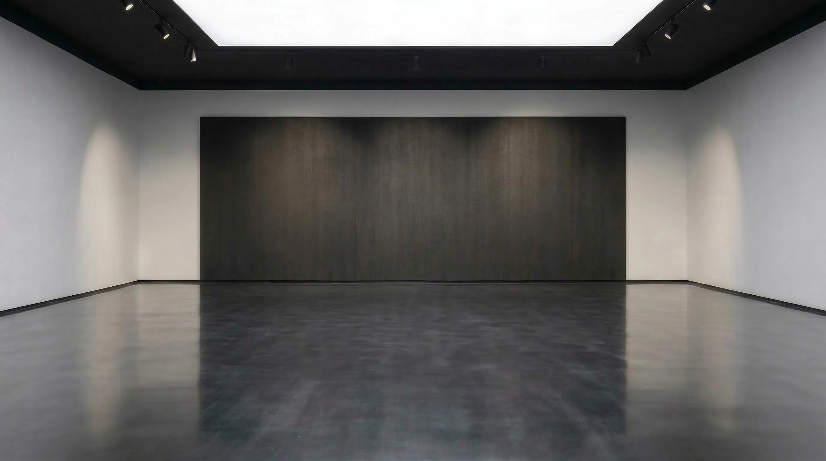 Car in dark gallery with dramatic accent lighting