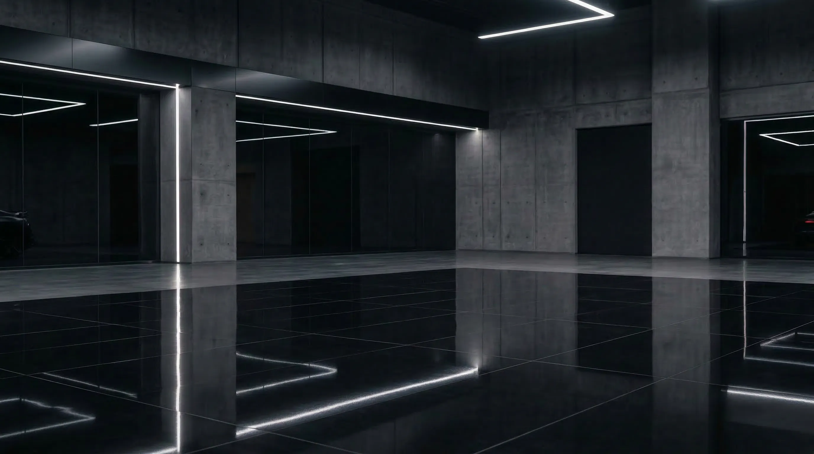 Car in neon-lit garage with vibrant colored lighting